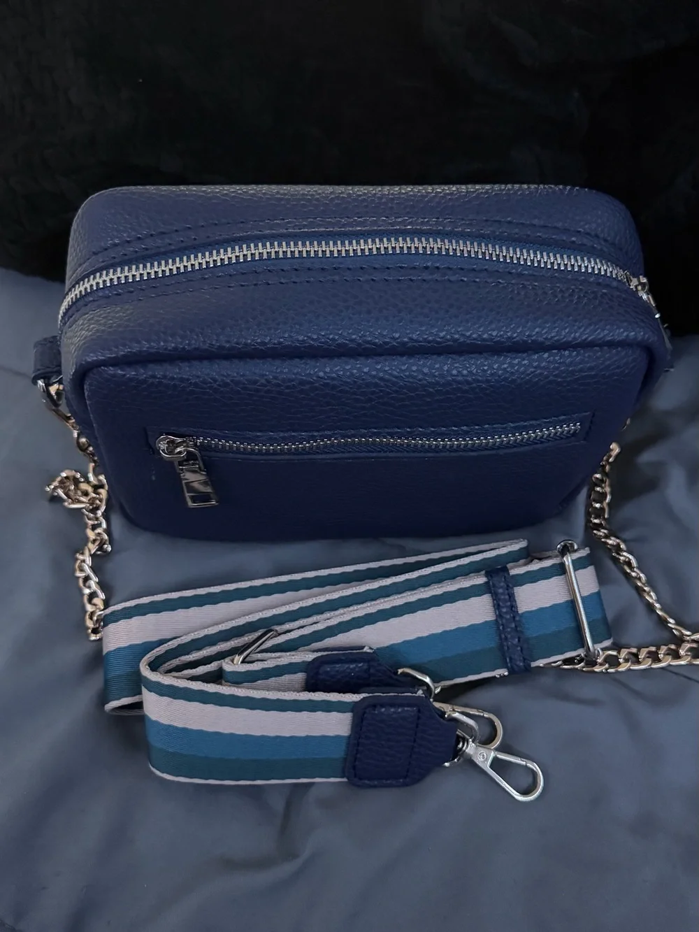 Navy Leather Crossbody Bag - Sleek Everyday Shoulder Bag